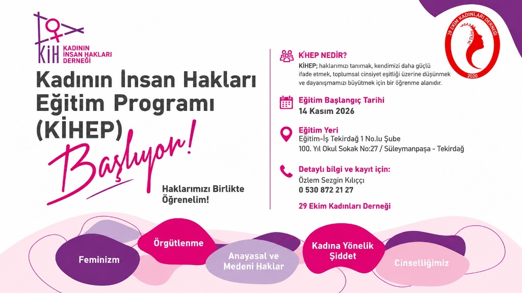 TEKİRDAĞ’DA KADINLAR İÇİN İNSAN HAKLARI EĞİTİMİ DÜZENLENECEK