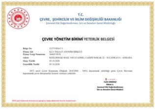 KLV İNŞAAT A.Ş. ÇEVRE YÖNETİM BİRİMİ YETERLİK BELGESİ’Nİ ALDI